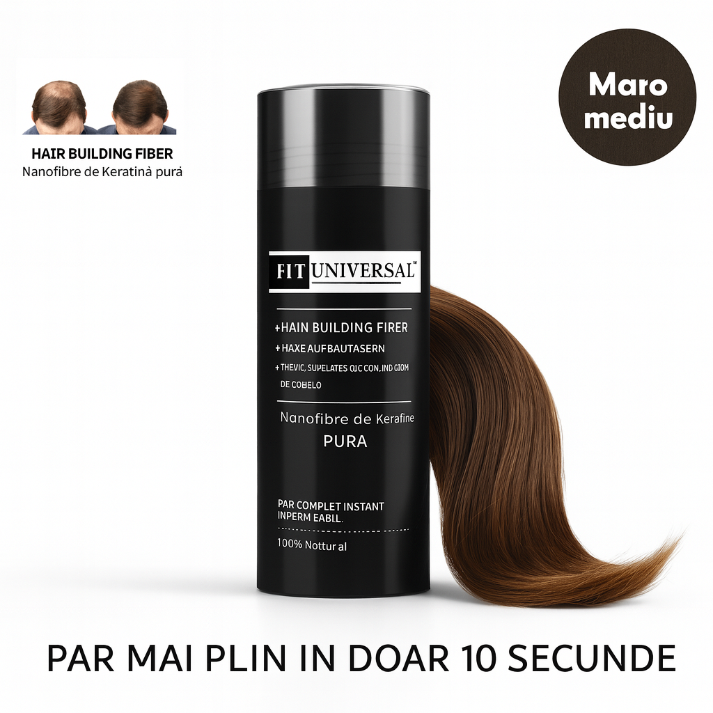 Nanofibre  din keratina pura pentru par rar, FITUNIVERSAL, pudra cu cu fibre pentru par mai des instant, rezistenta la apa, nanofibre de Keratina, Maro mediu, Medium Brown