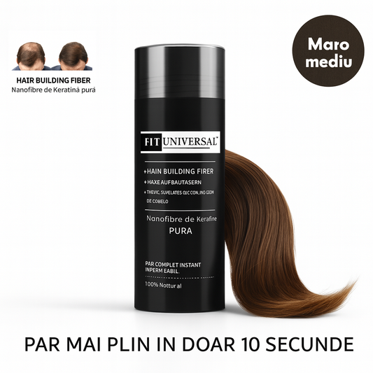 Nanofibre  din keratina pura pentru par rar, FITUNIVERSAL, pudra cu cu fibre pentru par mai des instant, rezistenta la apa, nanofibre de Keratina, Maro mediu, Medium Brown