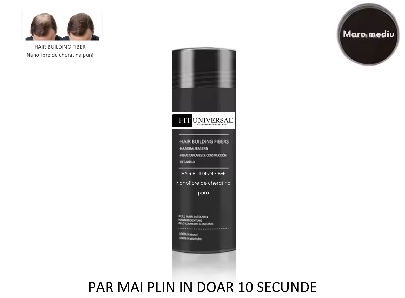 Nanofibre  din keratina pura pentru par rar, FITUNIVERSAL, pudra cu cu fibre pentru par mai des instant, rezistenta la apa, nanofibre de Keratina, Maro mediu, Medium Brown